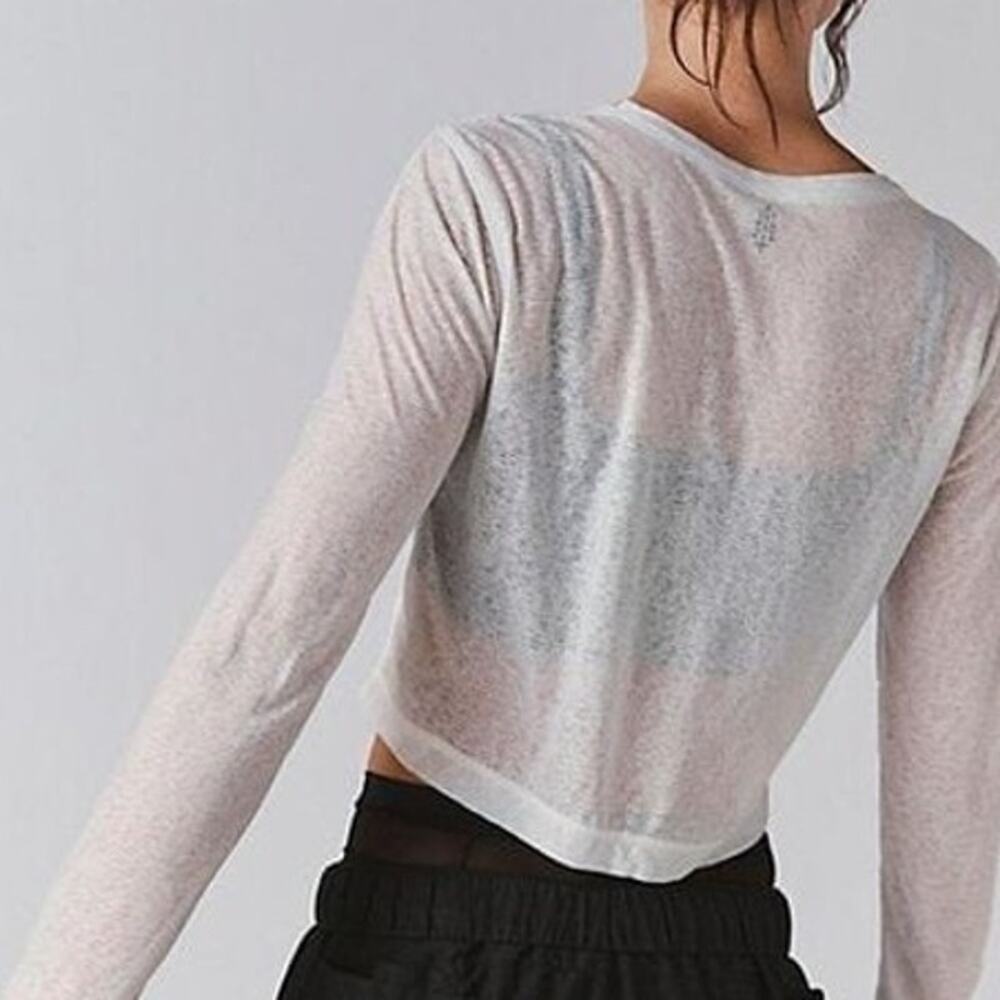 Athleta Karma Crop Top White Combo Sheer Burnout Snap Front NWT Size M - Picture 3 of 9